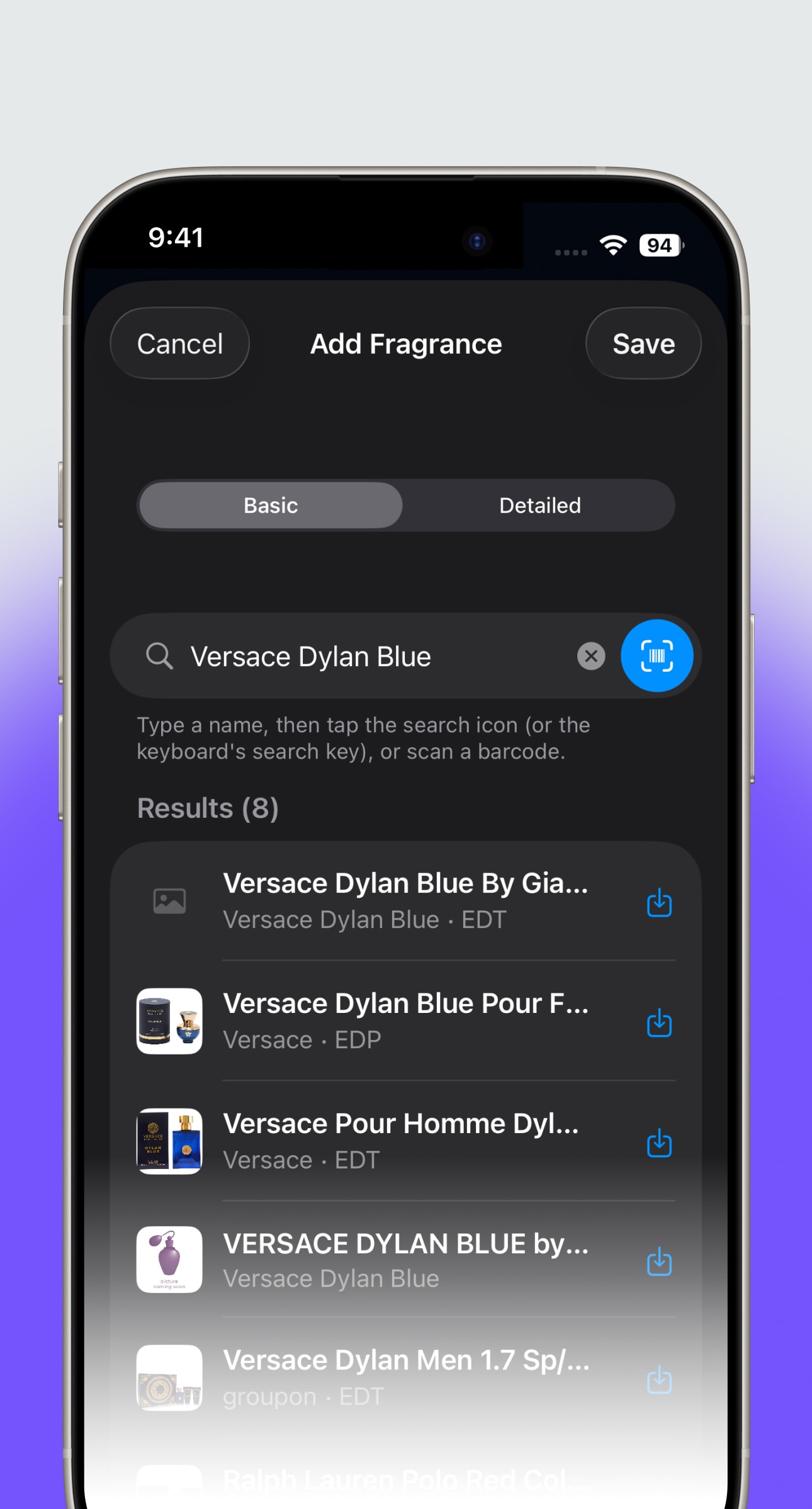 Adding a fragrance to your collection in the MaxManScents app by searching for a cologne